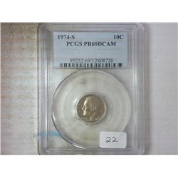 1974-S ROOSEVELT DIME PCGS PR69DCAM