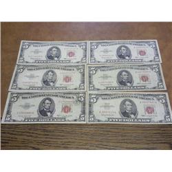 6-ASSORTED $5 RED SEAL NOTES