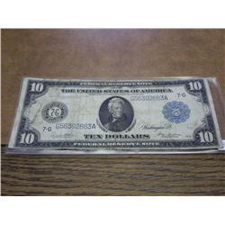 1914 $10 FEDERAL RESERVE NOTE LARGE SIZE