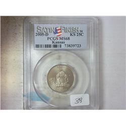 2005-D KANSAS QUARTER PCGS MS68 SATIN FINISH