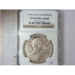 1999 DOLLEY MADISON SILVER DOLLAR NGC PF69ULTRACAM