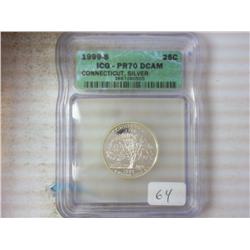 1999-S CONNECTITCUT SILVER QUARTER ICG PR70DCAM