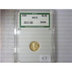 2002 US $5 AMERICAN GOLD EAGLE ANI MS70