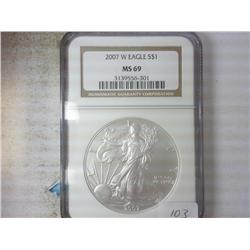 2007-W AMERICAN SILVER EAGLE NGC MS69