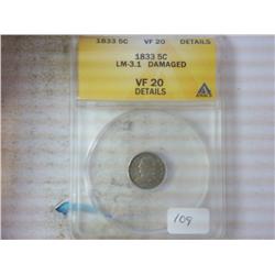 1833 BUST HALF DIME ANACS (VF 20 DETAILS) DAMAGED
