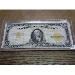 1922 US LARGE SIZE $10 GOLD CERTIFICATE