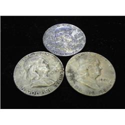 1951, 52-D & 53-D FRANKLIN HALF DOLLARS