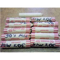 11 ROLLS OF ASSORTED 1930'S LINCOLN WHEATS