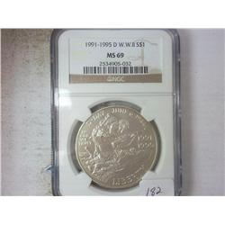 1991-95-D WWII SILVER DOLLAR NGC MS69