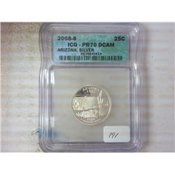 2008-S ARIZONA SILVER QUARTER ICG PR70DCAM