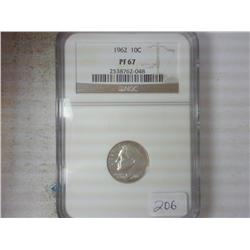 1962 ROOSEVELT SILVER DIME NGC PF67