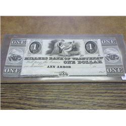 ONE DOLLAR MILLERS BANK OF WASHTENAW OBSOLETE NOTE