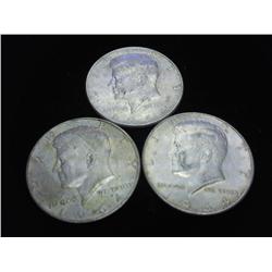 3 ASSORTED 1964 SILVER KENNEDY HALF DOLLARS