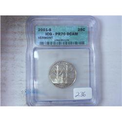 2001-S VERMONT QUARTER ICG PR70DCAM