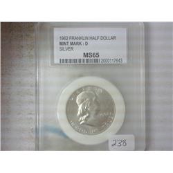 1962-D FRANKLIN HALF DOLLAR PCC MS65