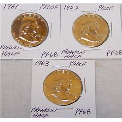 (3X$) FRANKLIN HALF PROOFS 1961,1962,1963,