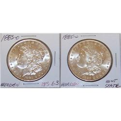 (2x$) MORGAN DOLLARS MS-MS63 1883-O; 1885-O