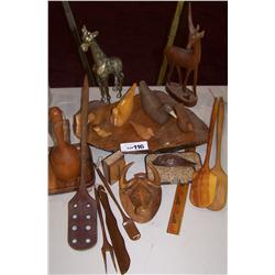 20 pc. Wooden Decorations Lot. Includes a Brass Giraffe.