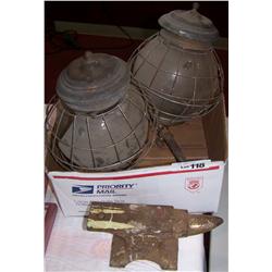 Small Anvil and Pair of Vintage Gas Lamps.