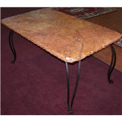 Table w/ Stone Top and  Heavy Wrought Iron Base.