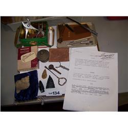 Magnificent Multi Piece Collectible Lot: Inclu: Signed Script, 3 Arrow Heads , ETC As Shown 35+items
