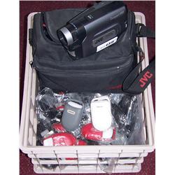 2pc Lot. JVC Camcorder w/Case & Crate of New Cell Phone Cases (Aprox. 35 to 65)