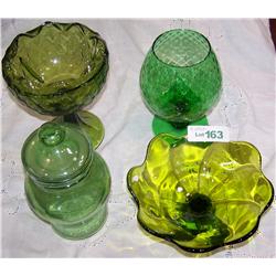 (4) Piece Green Glass Lot