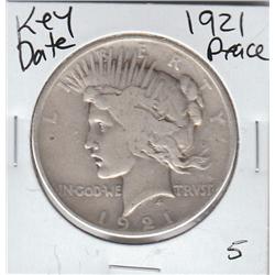 KEY $1 PEACE SILVER 1921