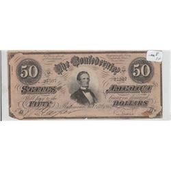 $50 CONFEDERATE CSA 1864 HIGH DENOMINATION