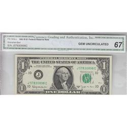 $1 BARR NOTE CGA GEM 67 1963 B FRN