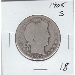 BARBER SILVER HALF 1905-S