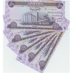 5 NOTES 50 IRAQI DINAR UNCIRCULATED