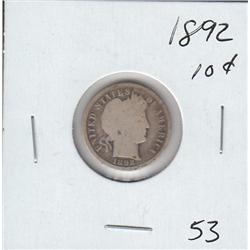 1892 DIME 10 CENT BARBER SILVER