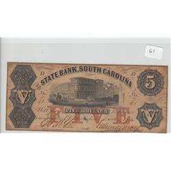 $5 SOUTH CAROLINA OBSOLETE 1860