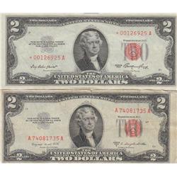 LOT OF 2 $2 RED SEALS WITH STAR1953