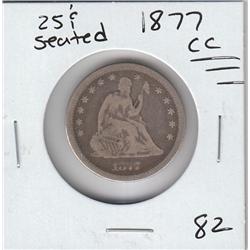 .25 CENT QUARTER 1877 CC SEATED LIBERTY