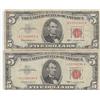 Image 1 : LOT OF 2 $5 RED SEALS STAR 1963 LEGAL TENDER