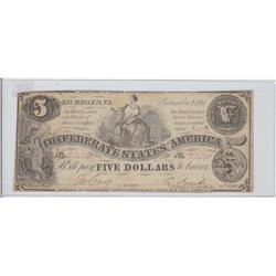 $5 CONFEDERATE TOUGH DATE 1861 CSA