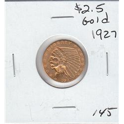 $2.5 GOLD INDIAN HEAD 1927 FULL FEATHERS