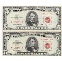 LOT OF 2 $5 RED SEAL LEGAL TENDER 1963 SHARP