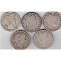 5 BARBER QUARTERS SILVER