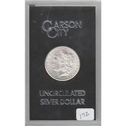 FLASHY UNCIRCULATED CARSON CITY GSA 1884 CC $1 MORGAN SILVER w/box