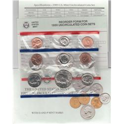 US MINT SET 1989 P AND D MINT MARKS WITH PAPERS