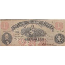 $1 VIRGINIA TREASURY NOTE OBSOLETE SUPER APPEAL 1862