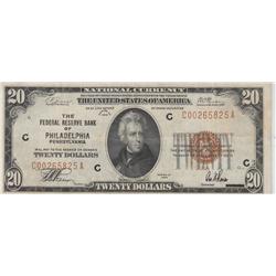 $20 FRBN PHILADELPHIA 1929 BROWN SEAL BOLD CRISP