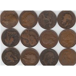 12 LARGE COPPERS DATES NEAR 1900 ONE PENNY 1896 BRITIAN