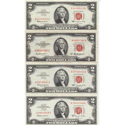 LOT OF 4 HIGH GRADE RED SEALS $2 LEGAL TENDER CHERRY SEALS 1953 1963