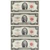 Image 1 : LOT OF 4 HIGH GRADE RED SEALS $2 LEGAL TENDER CHERRY SEALS 1953 1963