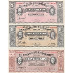ALMOST 100 YEARS OLD 5, 10, 20 PESOS MEXICO BANKNOTES UNCIRCULATED 1914 SERIES