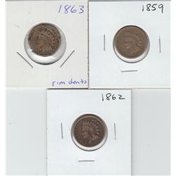 OLD 1859 1862 1863 COPPER NICKEL INDIAN HEAD CENTS SUPER DATES
